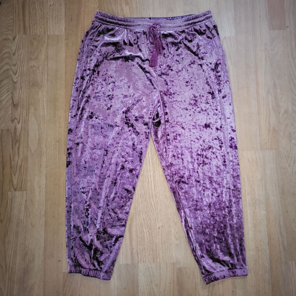 Weavers Crushed Velvet Joggers Pink Tassel Drawstring Lounge Pants Womens L
